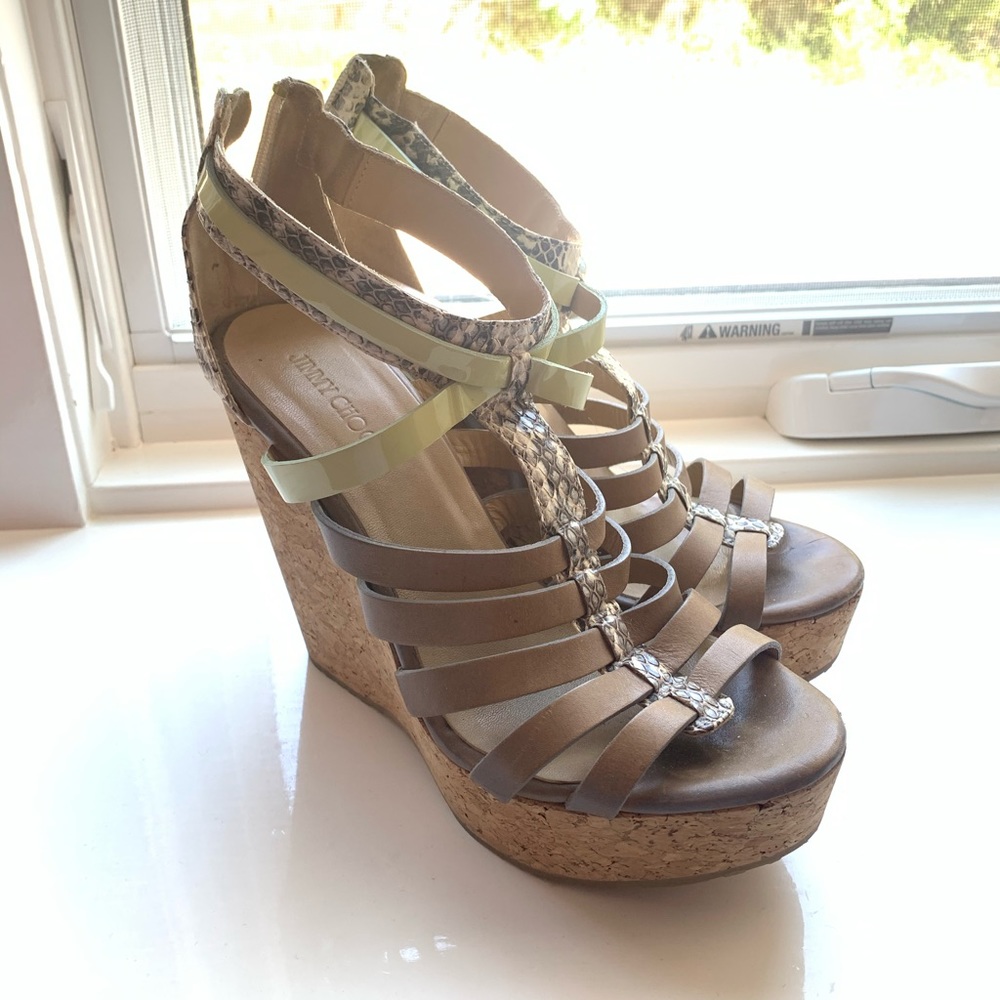Jimmy Choo Pierce Cork Wedge Gladiator Heels Sz 39